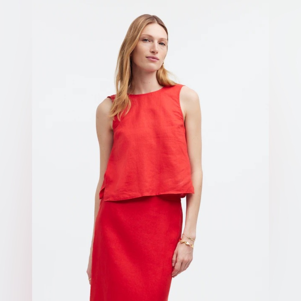 NWT Madewell Linen Tie-Back Scoopneck Top in Rouge